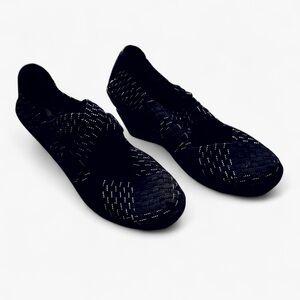 Mary Jane Black Woven Shoes With Silver Threading